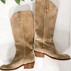 Frye Carson Taupe Beige Pull On Suede Tall Western Boots Size 6.5